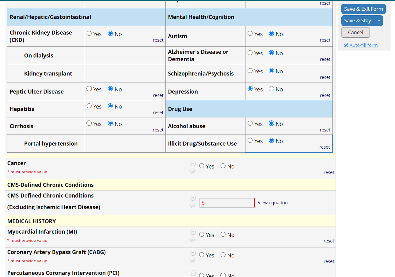 image of form after page reload following save and stay